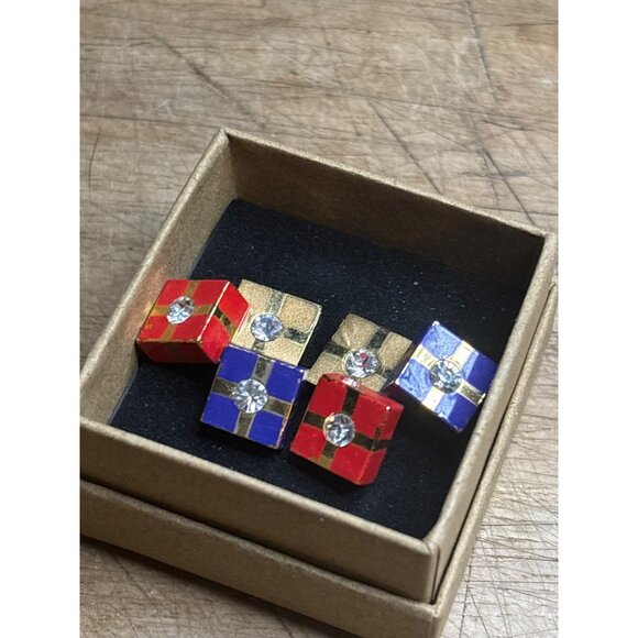 Christmas presents Earrings Square Stud Earrings With Rhinestones & Enamel Accen - Picture 5 of 7